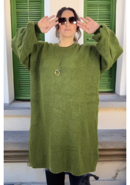 Selanik Örgü Balon Kol Büyük Beden Kadın Triko Kazak Tunik indirimleri