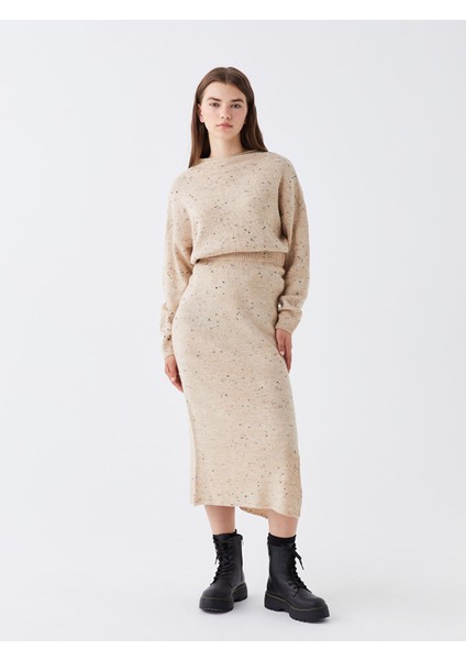 Yeni Sezon Beli Lastikli Desenli Kadın Triko Etek