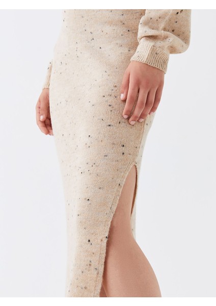 Yeni Sezon Beli Lastikli Desenli Kadın Triko Etek modelleri