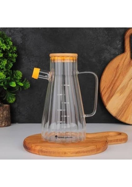 Ölçekli Cam Yağdanlık, 900 Ml, Bambu Kapaklı fiyatları