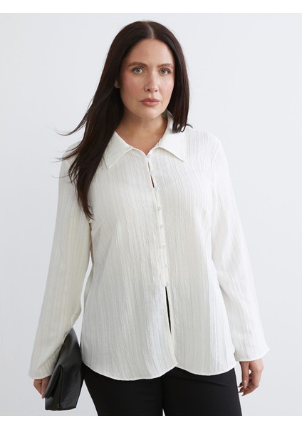 Yeni Sezon Büyük Beden Dokulu Poplin Kadın Gömlek