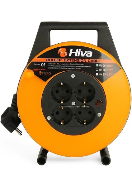 Makaralı Seyyar Kablo, 3x1,5 Mm², Dayanıklı Uzatma Kablosu, Dörtlü Prizli, Iç Mekan, Dış Mekan Kullanımına Uygun, Endüstriyel Tip, Taşınabilir Enerji Dağıtım Tamburu (5 M)