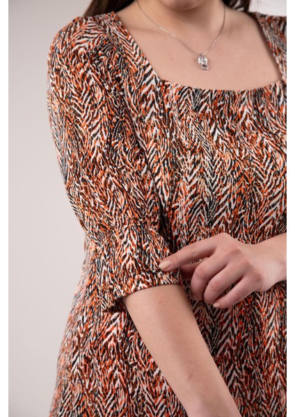 Kadın 1210934 Desenli Kol Lastikli Bluz Kiremit fırsatları