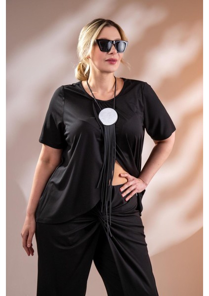 Kadın 3330370 Yaka Büzgülü Siyah Bluz