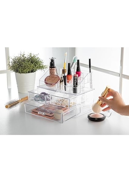 Çekmeceli Şeffaf Makyaj Organizeri Set Takı Kutusu Düzenleyici (Şeffaf 3 Çekmeceli) fiyatları