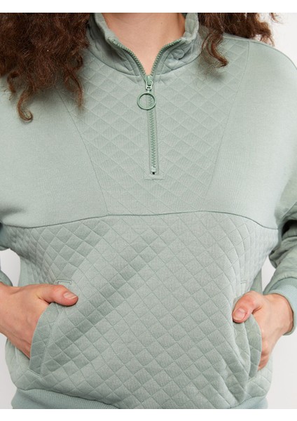 Yeni Sezon Dik Yaka Kapitone Desenli Uzun Kollu Kadın Sweatshirt fırsatları