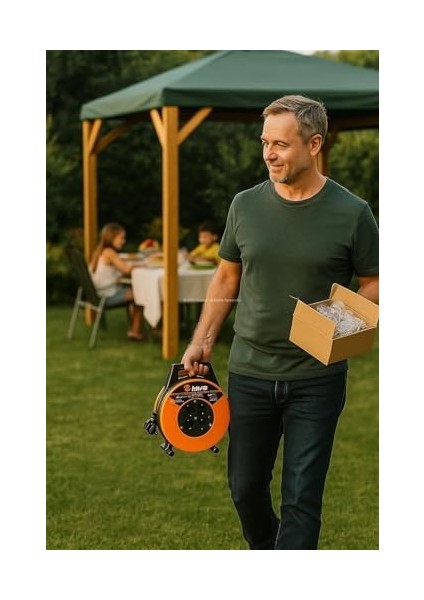 Makaralı Seyyar Kablo, 3x1,5 Mm², Dayanıklı Uzatma Kablosu, Dörtlü Prizli, Iç Mekan, Dış Mekan Kullanımına Uygun, Endüstriyel Tip, Taşınabilir Enerji Dağıtım Tamburu (5 M) modelleri