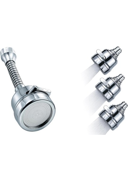 Hortumlu 360° Dönebilen 3 Kademeli Tasarruflu Musluk Başlığı – Mutfak, ve Lavabo Için Su Tasarrufu Sağlayan Krom Kaplama Başlık, Abs Malzeme, Ofis ve Ev Uyumu, Montajlı