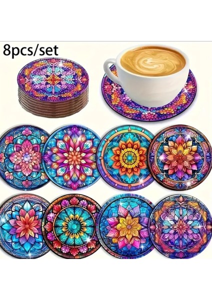 5 D Kendin Yap Bardak Altlığı 8 Li Standsız Elmas Mozaik Boyama Seti
