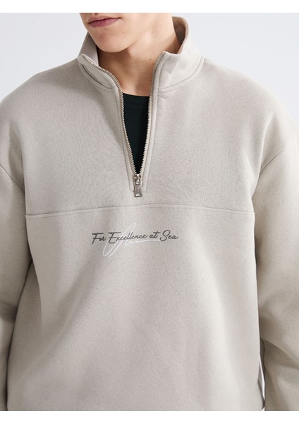 Yeni Sezon Dik Yaka Baskılı Erkek Kalın Sweatshirt modelleri