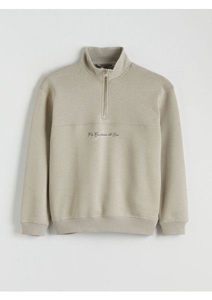 Yeni Sezon Dik Yaka Baskılı Erkek Kalın Sweatshirt indirimleri