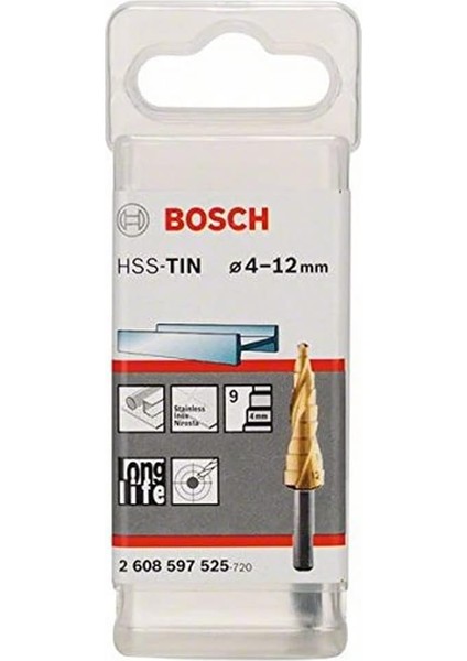 Accessories Professional Hss-Tin Kademeli Matkap Ucu, 3 Yüzeyli Şaftlı (Ø 4-12 Mm, 9 Kademeli)