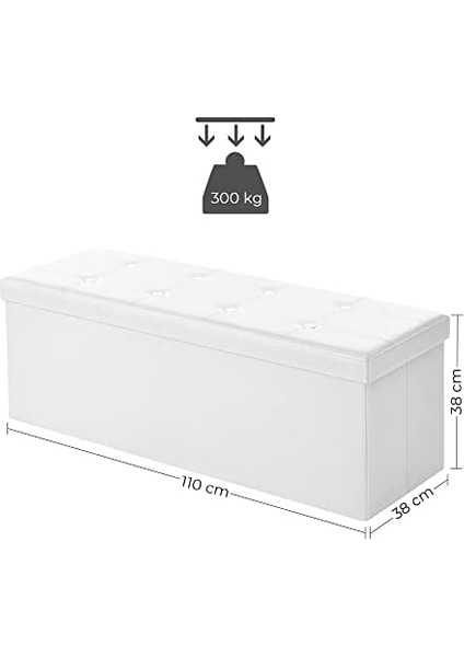 Tabure 120 Litre, Saklama Kutusu, Tabure, Katlanabilir, 300 Kg'a Kadar Yük, Sentetik Deri Kapak, Döşemeli, Beyaz LSF702 fiyatları