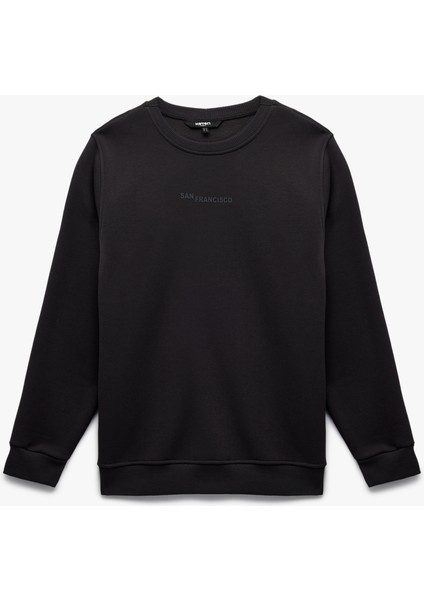 Regular Fit Uzun Kollu Şardonlu Bisiklet Yaka Baskılı Sweatshirt