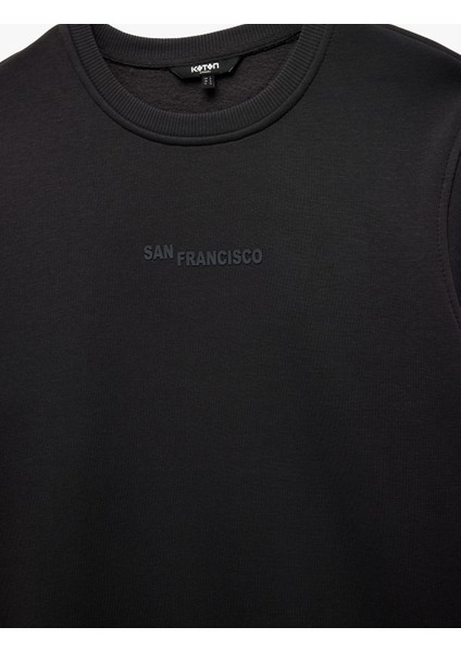 Regular Fit Uzun Kollu Şardonlu Bisiklet Yaka Baskılı Sweatshirt modelleri