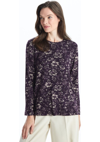 Yeni Sezon Bisiklet Yaka Desenli Uzun Kollu Kadın Bluz