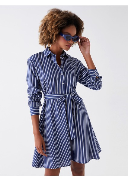 Yeni Sezon Çizgili Uzun Kollu Poplin Kadın Gömlek Elbise fiyatları