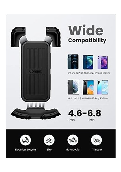 Ugreen Bisiklet Telefon Montaj Motosiklet Telefon Tutucu Bisiklet Dağ Motosiklet Gidon Standı 13 Pro Max 12 11 Xs Xr 8+ 7 6, Galaxy S22 S21 S20 A71 A51 Piksel ile Uyumlu modelleri