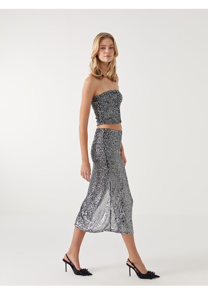 Yeni Sezon Ekstra Dar Fit Payetli Kadın Etek
