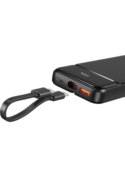10000MAH 22.5W LED Ekranlı ve Type-C Kablolu Powerbank Taşınabilir Hızlı Şarj Cihazı Siyah modelleri