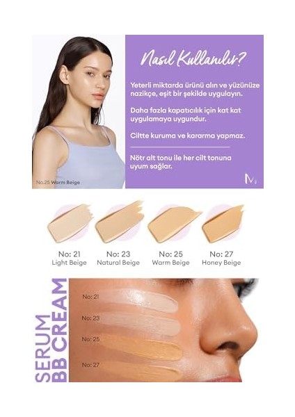 Mıssha Yaşlanma Karşıtı Bakım ve Aydınlık Görünüm Sunan M Perfect Cover Serum Bb Cream SPF50+/PA++++ No:25 modelleri