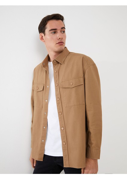 Yeni Sezon Rahat Kalıp Uzun Kollu Gabardin Erkek Gömlek Ceket