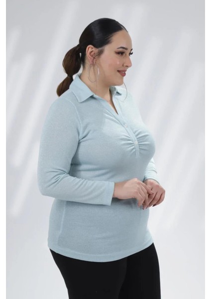 Kadın Büyük Beden Rox Simli Mavi Bluz fiyatları