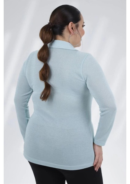 Kadın Büyük Beden Rox Simli Mavi Bluz modelleri