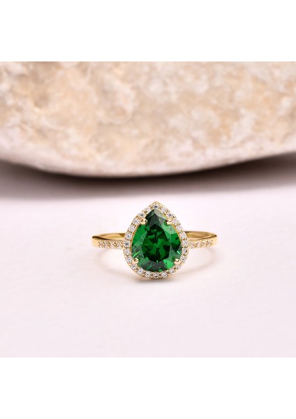 14 Ayar Altın Damla Kesim Yeşil Zümrüt Yüzük, Doğum Taşı ve Evlilik Yüzüğü fiyatları