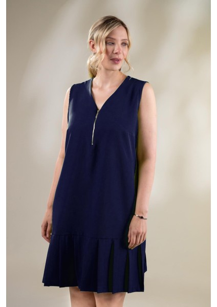 Kadın Büyük Beden Eteği Pileli Lacivert Elbise fiyatları