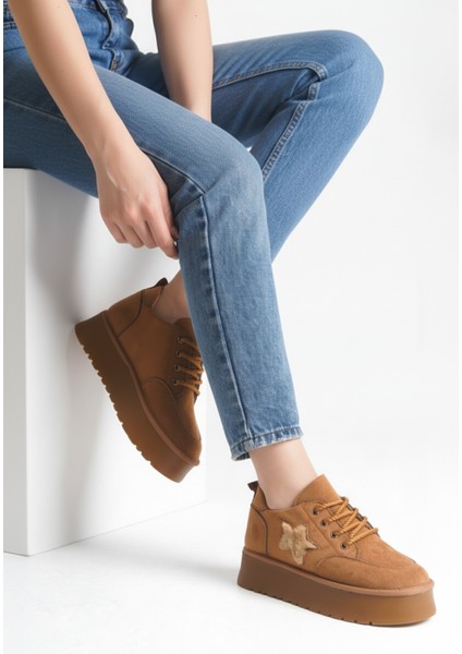 Kadın Halat Bağcıklı Süet Yıldız Detaylı Kalın Taban Bot & Bootie modelleri