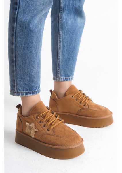 Kadın Halat Bağcıklı Süet Yıldız Detaylı Kalın Taban Bot & Bootie fırsatları