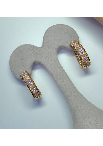 Çelik Mix Renk Zirkon Taşlı Markiz Kesim Su Yolu Halka Küpe Abiye Günlük Şık