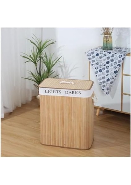 Katlanabilir Kirli Çamaşır Sepeti, Kapaklı, Yıkanabilir Astar 32X52X60 Siyah-Beyaz Kirli-Temiz Bölmeli Çamaşır Sepeti fiyatları