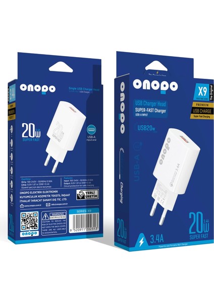 3.4A USB Girişli Hızlı Şarj - X9 | Beyaz, 9V/1.67A ve 5V/3.4A Çıkışlı Şarj Başlığı