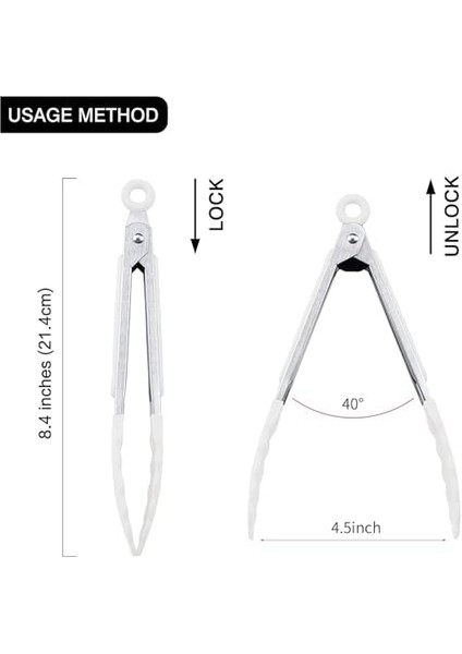 Beyaz Silikon Uçlu Mutfak Maşası - 23 Cm, Asma Kilit Sistemli Paslanmaz Çelik Sap, Kavrama, Mangal, Salata, Makarna, Barbekü, Kamp Için Uygun fiyatları