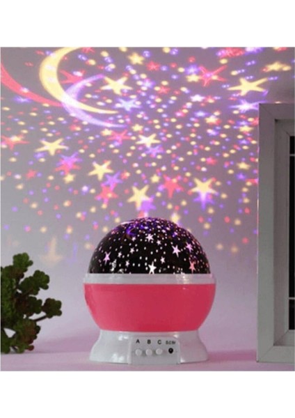 Dönen Projeksiyon Gece Lambası Star Ay Yıldız LED - Pembe