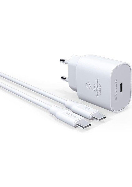 PD25T Q3.0 Pd 25W Type-C To Type-C Hızlı Şarj Aleti Set Beyaz
