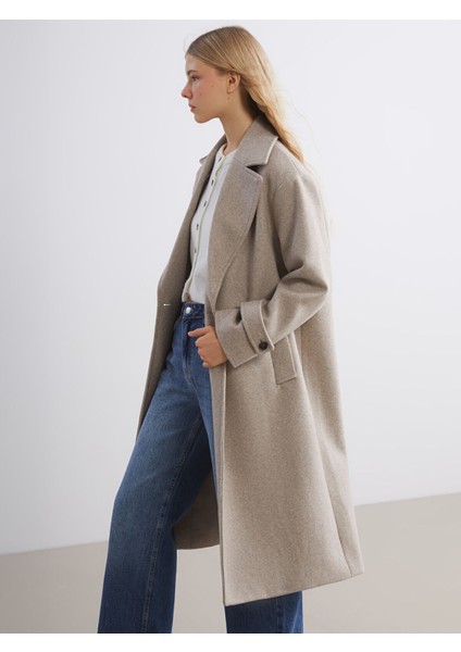 Yeni Sezon Kruvaze Yaka Kadın Kaşe Kaban