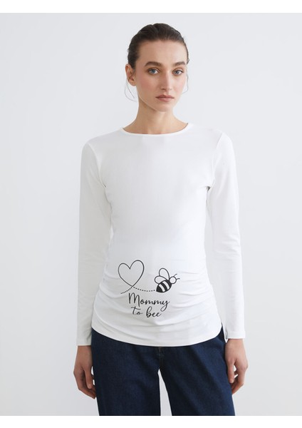 Yeni Sezon Bisiklet Yaka Baskılı Kadın Tişört