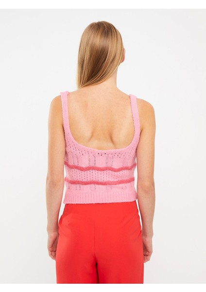 Yeni Sezon U Yaka Desenli Askılı Crop Kadın Triko Kazak indirimleri