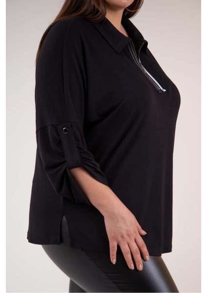 Kadın Büyük Beden Yaka Detaylı Siyah Bluz fiyatları