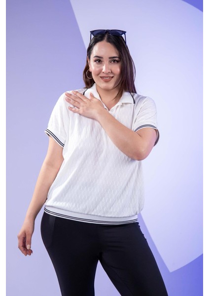 Kadın 1122556 Ribanalı Polo Yaka Siyah Bluz