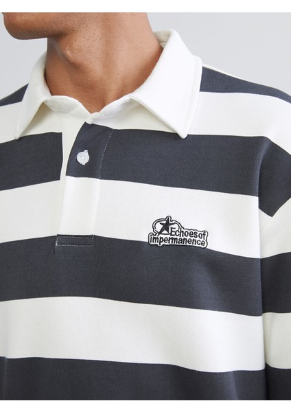 Yeni Sezon Polo Yaka Çizgili Erkek Kalın Sweatshirt modelleri