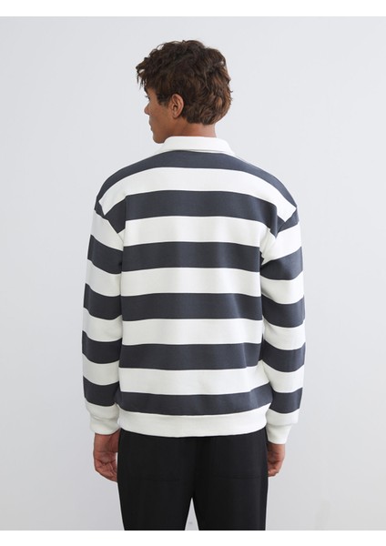 Yeni Sezon Polo Yaka Çizgili Erkek Kalın Sweatshirt fırsatları