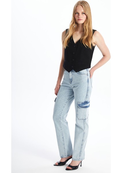 Yeni Sezon Straight Fit Kadın Kargo Jean Pantolon