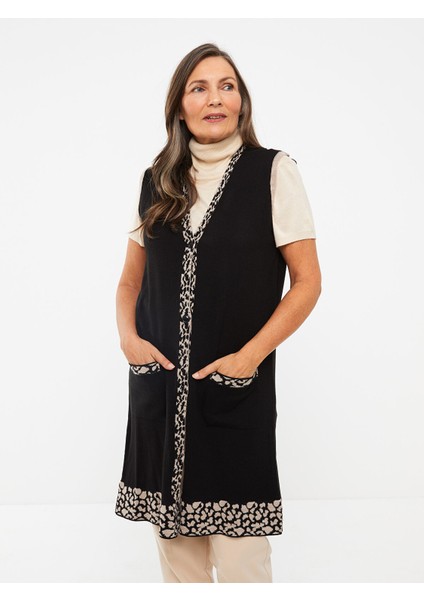 Yeni Sezon Kadın V Yaka Desenli Kolsuz Triko Yelek modelleri