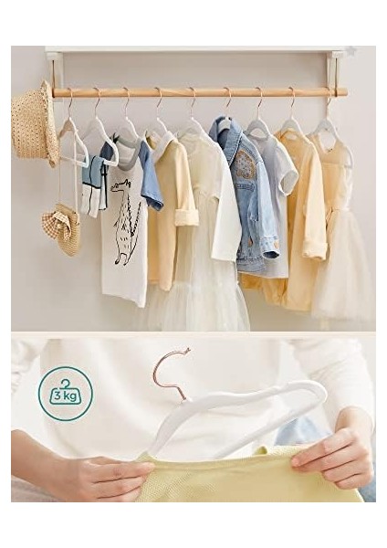 Çocuk Askıları, 50'li Set, Pembe Kancalı Kadife Askılar, Kaymaz,, Çocuk Kıyafetleri, Bebek Kıyafetleri, Çocuklar Için Etek ve Için, Beyaz CRF027W01 fiyatları