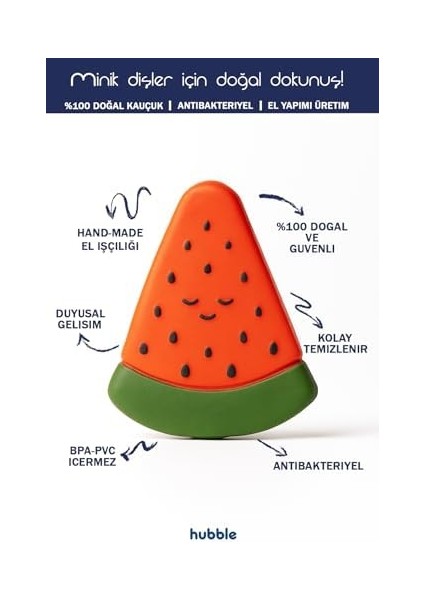 Bebek Diş Kaşıyıcı ve Oyuncak - Karpuz Şekilli Dişlik (%100 Doğal Kauçuk)