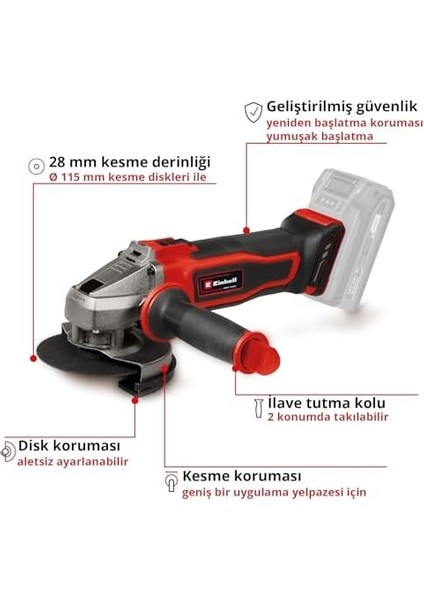 Akülü Avuç Taşlama Te-Ag 18/115-2 Li - Solo Power X- (18 V, 115 mm Ø Disk, 28 mm Kesme Derinliği, Yumuşak Başlatma Özelliği, Kesme Koruması) fiyatları